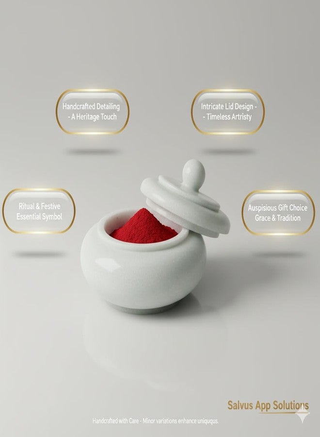 Salvus APP SOLUTIONS Antique Handmade Marble Round Shape Kumkum/Sindoor Box/Sindoor Dibbi - 8x8x4 cm - Image 4